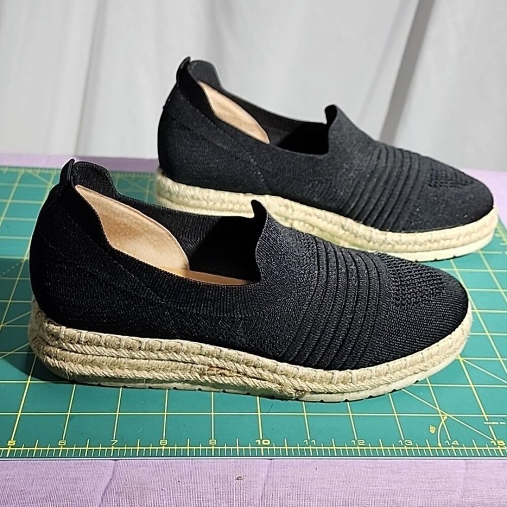 Adrienne Vittadini Sport Platform Espadrille Slip-On Sneaker Black “Niko”